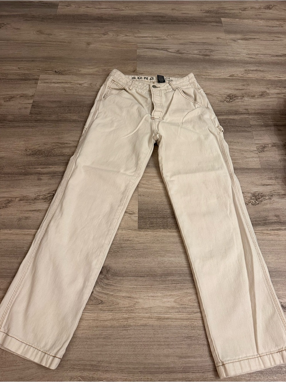 S.O.N.G. 90s Boyfriend Carpenter Jeans Cream Wide Leg Women’s 7/28 - Picture 4 of 7